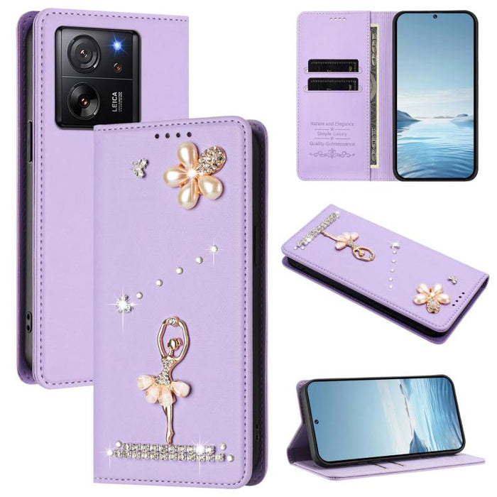 Funda para teléfono de piel vegana con protección RFID y diamantes de imitación de la bailarina de ballet, For Xiaomi Poco X6 Neo 5G, For Xiaomi Poco X6 Pro 5G / Redmi K70E, For Xiaomi 14 Ultra 5G, For Xiaomi 14 Pro 5G, For Xiaomi 14 5G                ...