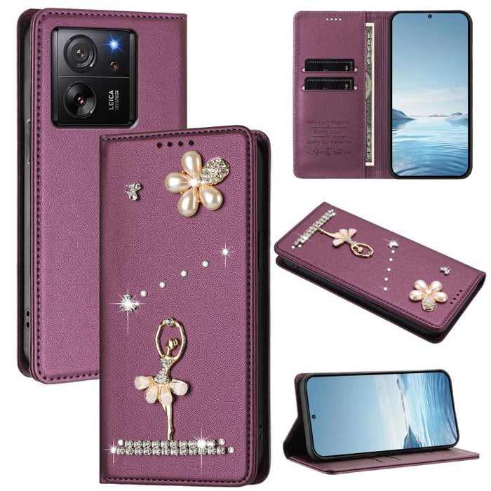 Funda para teléfono de piel vegana con protección RFID y diamantes de imitación de la bailarina de ballet, For Xiaomi Poco X6 Neo 5G, For Xiaomi Poco X6 Pro 5G / Redmi K70E, For Xiaomi 14 Ultra 5G, For Xiaomi 14 Pro 5G, For Xiaomi 14 5G                ...