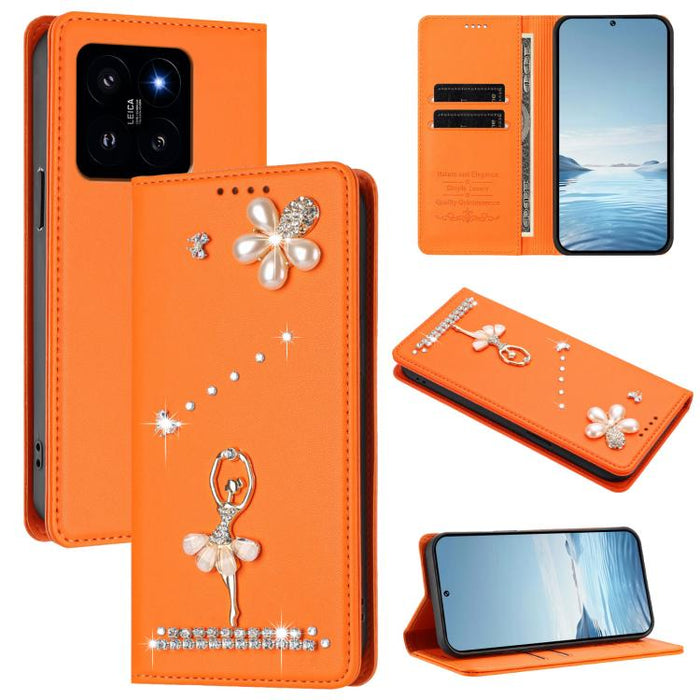 Funda para teléfono de piel vegana con protección RFID y diamantes de imitación de la bailarina de ballet, For Xiaomi Poco X6 Neo 5G, For Xiaomi Poco X6 Pro 5G / Redmi K70E, For Xiaomi 14 Ultra 5G, For Xiaomi 14 Pro 5G, For Xiaomi 14 5G                ...