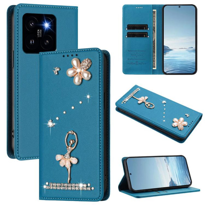 Funda para teléfono de piel vegana con protección RFID y diamantes de imitación de la bailarina de ballet, For Xiaomi Poco X6 Neo 5G, For Xiaomi Poco X6 Pro 5G / Redmi K70E, For Xiaomi 14 Ultra 5G, For Xiaomi 14 Pro 5G, For Xiaomi 14 5G                ...