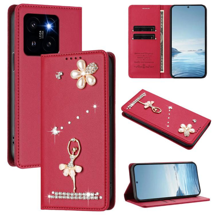 Funda para teléfono de piel vegana con protección RFID y diamantes de imitación de la bailarina de ballet, For Xiaomi Poco X6 Neo 5G, For Xiaomi Poco X6 Pro 5G / Redmi K70E, For Xiaomi 14 Ultra 5G, For Xiaomi 14 Pro 5G, For Xiaomi 14 5G                ...