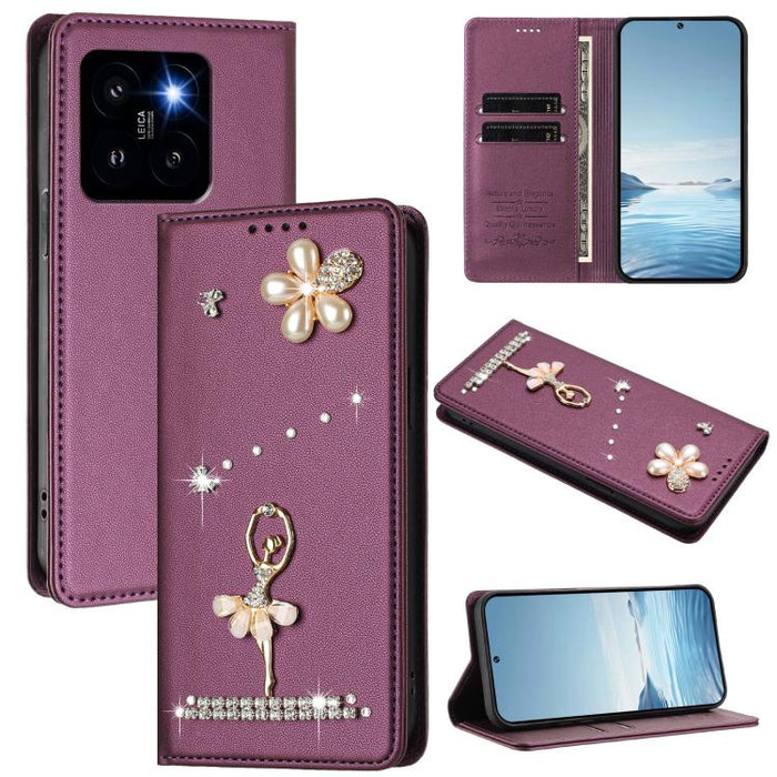 Funda para teléfono de piel vegana con protección RFID y diamantes de imitación de la bailarina de ballet, For Xiaomi Poco X6 Neo 5G, For Xiaomi Poco X6 Pro 5G / Redmi K70E, For Xiaomi 14 Ultra 5G, For Xiaomi 14 Pro 5G, For Xiaomi 14 5G                ...
