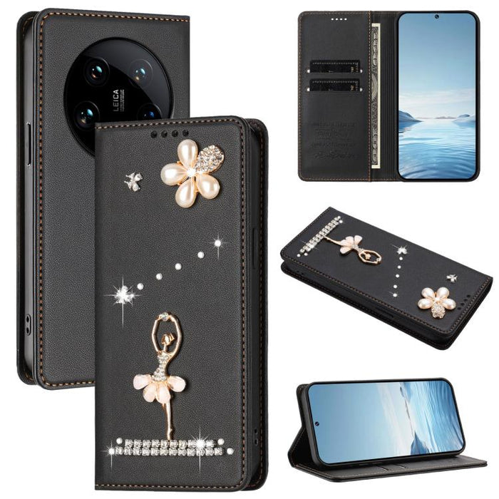 Funda para teléfono de piel vegana con protección RFID y diamantes de imitación de la bailarina de ballet, For Xiaomi Poco X6 Neo 5G, For Xiaomi Poco X6 Pro 5G / Redmi K70E, For Xiaomi 14 Ultra 5G, For Xiaomi 14 Pro 5G, For Xiaomi 14 5G                ...