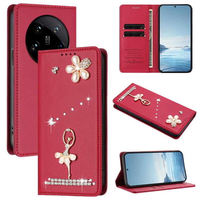 Funda para teléfono de piel vegana con protección RFID y diamantes de imitación de la bailarina de ballet, For Xiaomi Poco X6 Neo 5G, For Xiaomi Poco X6 Pro 5G / Redmi K70E, For Xiaomi 14 Ultra 5G, For Xiaomi 14 Pro 5G, For Xiaomi 14 5G                ...