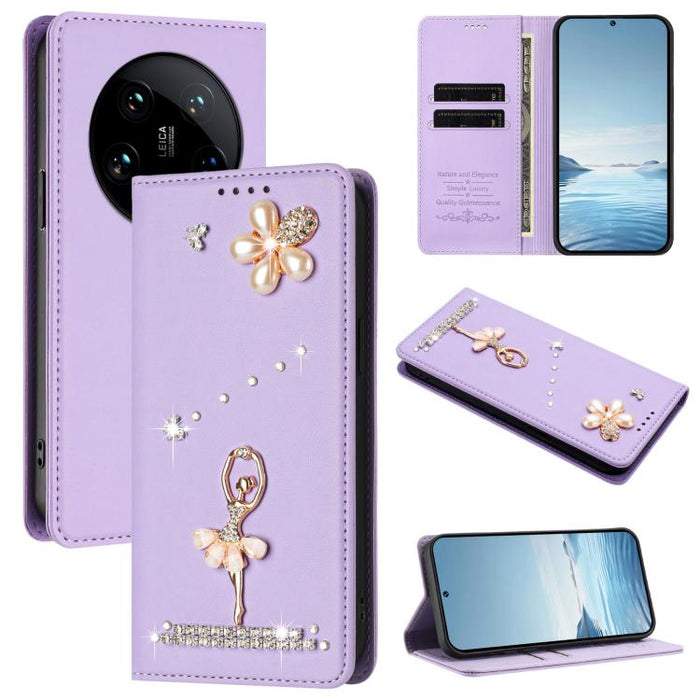 Funda para teléfono de piel vegana con protección RFID y diamantes de imitación de la bailarina de ballet, For Xiaomi Poco X6 Neo 5G, For Xiaomi Poco X6 Pro 5G / Redmi K70E, For Xiaomi 14 Ultra 5G, For Xiaomi 14 Pro 5G, For Xiaomi 14 5G                ...