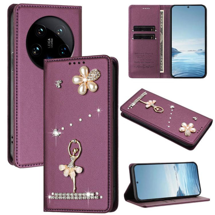 Funda para teléfono de piel vegana con protección RFID y diamantes de imitación de la bailarina de ballet, For Xiaomi Poco X6 Neo 5G, For Xiaomi Poco X6 Pro 5G / Redmi K70E, For Xiaomi 14 Ultra 5G, For Xiaomi 14 Pro 5G, For Xiaomi 14 5G                ...