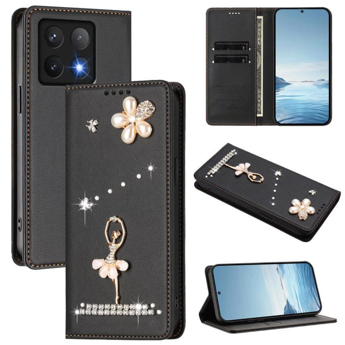 Funda para teléfono de piel vegana con protección RFID y diamantes de imitación de la bailarina de ballet, For Xiaomi Poco F7 Pro 5G / Redmi K80, For Xiaomi Poco M7 5G / Poco C75 4G, For Xiaomi Poco X7 5G / Redmi Note 14 Pro 5G, For Xiaomi 15 Ultra 5G ...