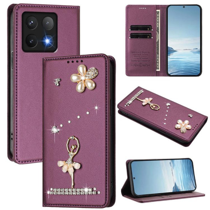 Funda para teléfono de piel vegana con protección RFID y diamantes de imitación de la bailarina de ballet, For Xiaomi Poco F7 Pro 5G / Redmi K80, For Xiaomi Poco M7 5G / Poco C75 4G, For Xiaomi Poco X7 5G / Redmi Note 14 Pro 5G, For Xiaomi 15 Ultra 5G ...