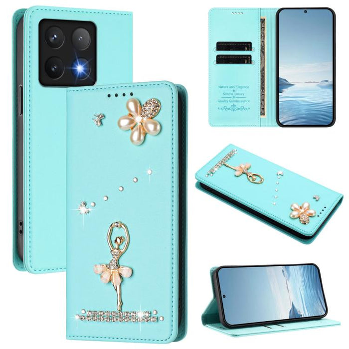 Funda para teléfono de piel vegana con protección RFID y diamantes de imitación de la bailarina de ballet, For Xiaomi Poco F7 Pro 5G / Redmi K80, For Xiaomi Poco M7 5G / Poco C75 4G, For Xiaomi Poco X7 5G / Redmi Note 14 Pro 5G, For Xiaomi 15 Ultra 5G ...