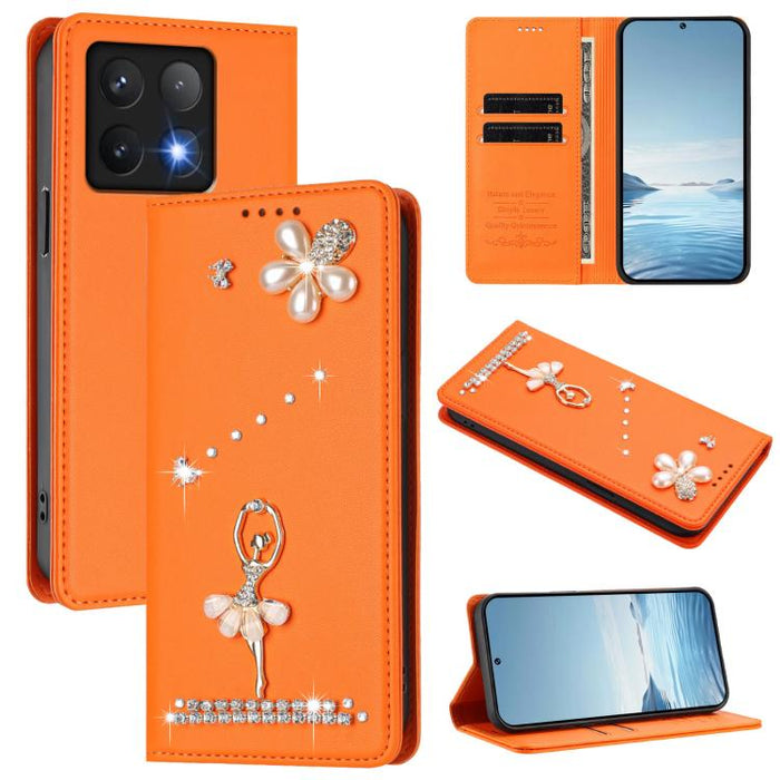 Funda para teléfono de piel vegana con protección RFID y diamantes de imitación de la bailarina de ballet, For Xiaomi Poco F7 Pro 5G / Redmi K80, For Xiaomi Poco M7 5G / Poco C75 4G, For Xiaomi Poco X7 5G / Redmi Note 14 Pro 5G, For Xiaomi 15 Ultra 5G ...