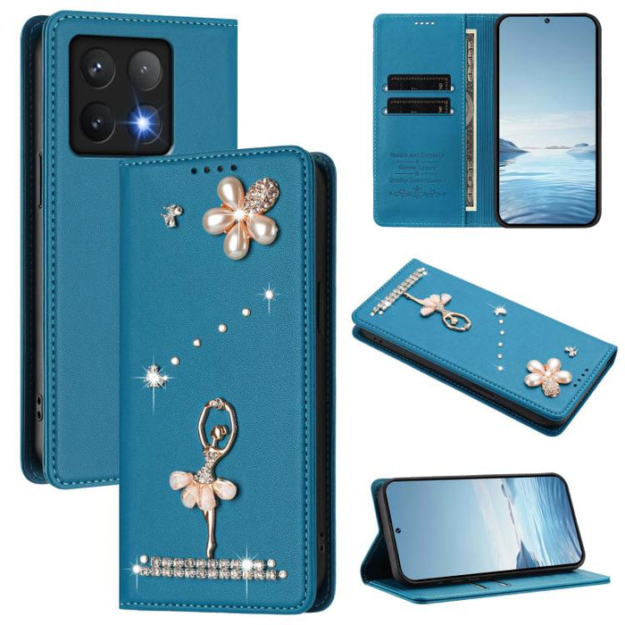 Funda para teléfono de piel vegana con protección RFID y diamantes de imitación de la bailarina de ballet, For Xiaomi Poco F7 Pro 5G / Redmi K80, For Xiaomi Poco M7 5G / Poco C75 4G, For Xiaomi Poco X7 5G / Redmi Note 14 Pro 5G, For Xiaomi 15 Ultra 5G ...