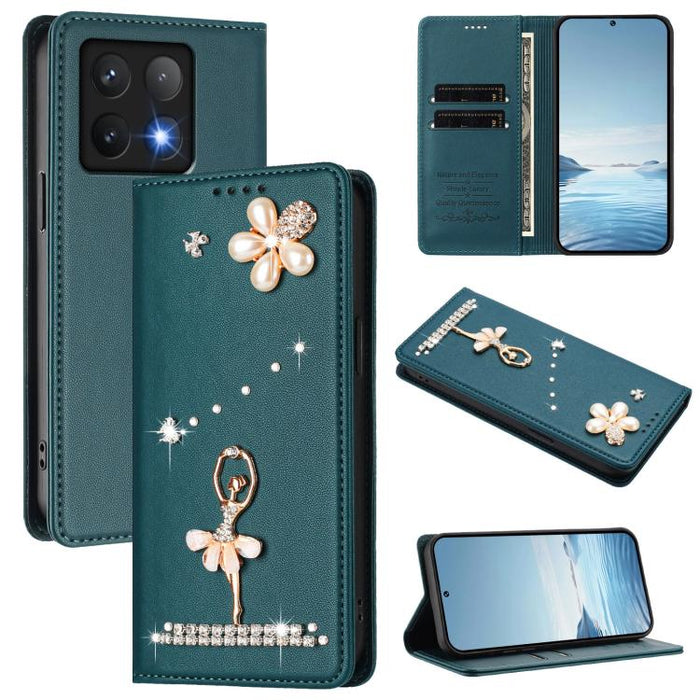 Funda para teléfono de piel vegana con protección RFID y diamantes de imitación de la bailarina de ballet, For Xiaomi Poco F7 Pro 5G / Redmi K80, For Xiaomi Poco M7 5G / Poco C75 4G, For Xiaomi Poco X7 5G / Redmi Note 14 Pro 5G, For Xiaomi 15 Ultra 5G ...
