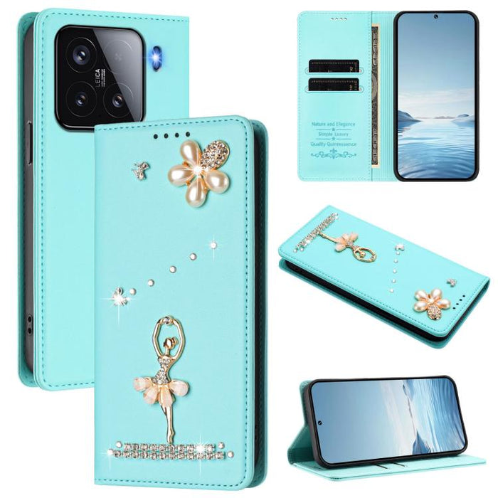 Funda para teléfono de piel vegana con protección RFID y diamantes de imitación de la bailarina de ballet, For Xiaomi Poco F7 Pro 5G / Redmi K80, For Xiaomi Poco M7 5G / Poco C75 4G, For Xiaomi Poco X7 5G / Redmi Note 14 Pro 5G, For Xiaomi 15 Ultra 5G ...