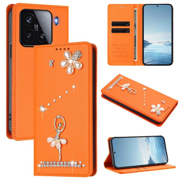 Funda para teléfono de piel vegana con protección RFID y diamantes de imitación de la bailarina de ballet, For Xiaomi Poco F7 Pro 5G / Redmi K80, For Xiaomi Poco M7 5G / Poco C75 4G, For Xiaomi Poco X7 5G / Redmi Note 14 Pro 5G, For Xiaomi 15 Ultra 5G ...