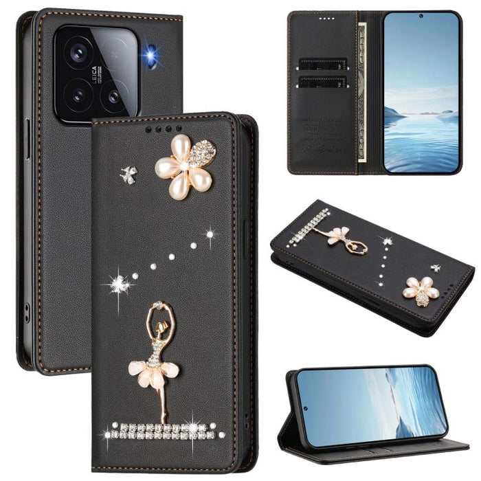 Funda para teléfono de piel vegana con protección RFID y diamantes de imitación de la bailarina de ballet, For Xiaomi Poco F7 Pro 5G / Redmi K80, For Xiaomi Poco M7 5G / Poco C75 4G, For Xiaomi Poco X7 5G / Redmi Note 14 Pro 5G, For Xiaomi 15 Ultra 5G ...