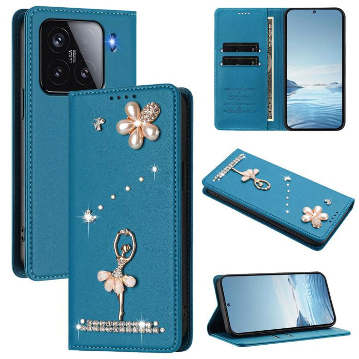 Funda para teléfono de piel vegana con protección RFID y diamantes de imitación de la bailarina de ballet, For Xiaomi Poco F7 Pro 5G / Redmi K80, For Xiaomi Poco M7 5G / Poco C75 4G, For Xiaomi Poco X7 5G / Redmi Note 14 Pro 5G, For Xiaomi 15 Ultra 5G ...