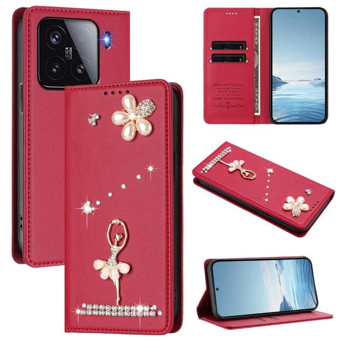 Funda para teléfono de piel vegana con protección RFID y diamantes de imitación de la bailarina de ballet, For Xiaomi Poco F7 Pro 5G / Redmi K80, For Xiaomi Poco M7 5G / Poco C75 4G, For Xiaomi Poco X7 5G / Redmi Note 14 Pro 5G, For Xiaomi 15 Ultra 5G ...