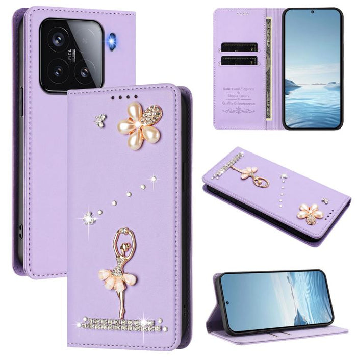 Funda para teléfono de piel vegana con protección RFID y diamantes de imitación de la bailarina de ballet, For Xiaomi Poco F7 Pro 5G / Redmi K80, For Xiaomi Poco M7 5G / Poco C75 4G, For Xiaomi Poco X7 5G / Redmi Note 14 Pro 5G, For Xiaomi 15 Ultra 5G ...