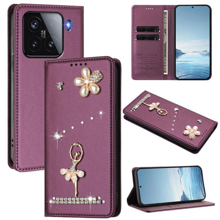 Funda para teléfono de piel vegana con protección RFID y diamantes de imitación de la bailarina de ballet, For Xiaomi Poco F7 Pro 5G / Redmi K80, For Xiaomi Poco M7 5G / Poco C75 4G, For Xiaomi Poco X7 5G / Redmi Note 14 Pro 5G, For Xiaomi 15 Ultra 5G ...