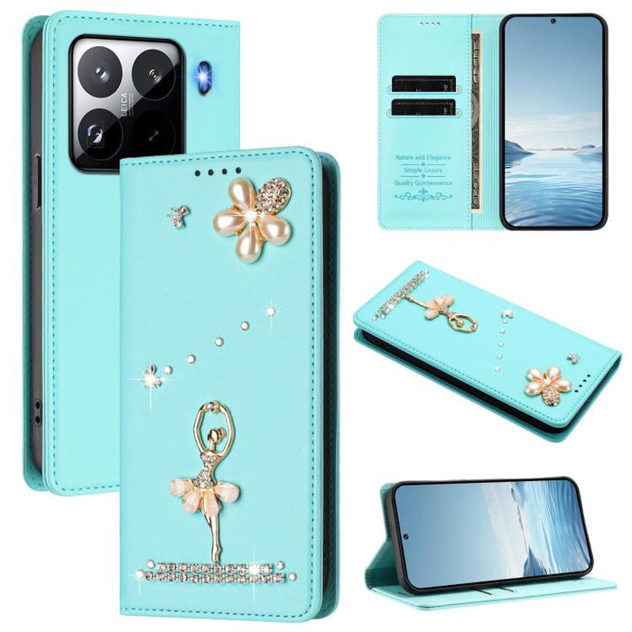 Funda para teléfono de piel vegana con protección RFID y diamantes de imitación de la bailarina de ballet, For Xiaomi Poco F7 Pro 5G / Redmi K80, For Xiaomi Poco M7 5G / Poco C75 4G, For Xiaomi Poco X7 5G / Redmi Note 14 Pro 5G, For Xiaomi 15 Ultra 5G ...