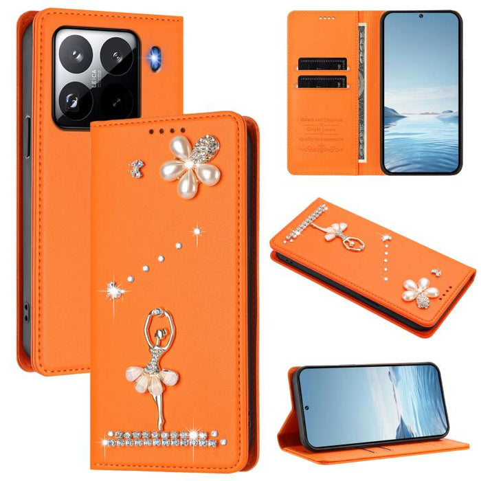 Funda para teléfono de piel vegana con protección RFID y diamantes de imitación de la bailarina de ballet, For Xiaomi Poco F7 Pro 5G / Redmi K80, For Xiaomi Poco M7 5G / Poco C75 4G, For Xiaomi Poco X7 5G / Redmi Note 14 Pro 5G, For Xiaomi 15 Ultra 5G ...