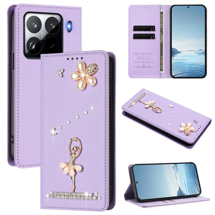 Funda para teléfono de piel vegana con protección RFID y diamantes de imitación de la bailarina de ballet, For Xiaomi Poco F7 Pro 5G / Redmi K80, For Xiaomi Poco M7 5G / Poco C75 4G, For Xiaomi Poco X7 5G / Redmi Note 14 Pro 5G, For Xiaomi 15 Ultra 5G ...