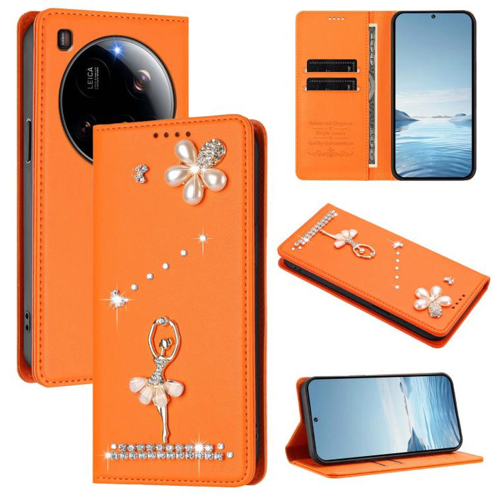 Funda para teléfono de piel vegana con protección RFID y diamantes de imitación de la bailarina de ballet, For Xiaomi Poco F7 Pro 5G / Redmi K80, For Xiaomi Poco M7 5G / Poco C75 4G, For Xiaomi Poco X7 5G / Redmi Note 14 Pro 5G, For Xiaomi 15 Ultra 5G ...