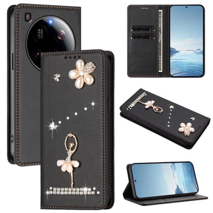 Funda para teléfono de piel vegana con protección RFID y diamantes de imitación de la bailarina de ballet, For Xiaomi Poco F7 Pro 5G / Redmi K80, For Xiaomi Poco M7 5G / Poco C75 4G, For Xiaomi Poco X7 5G / Redmi Note 14 Pro 5G, For Xiaomi 15 Ultra 5G ...