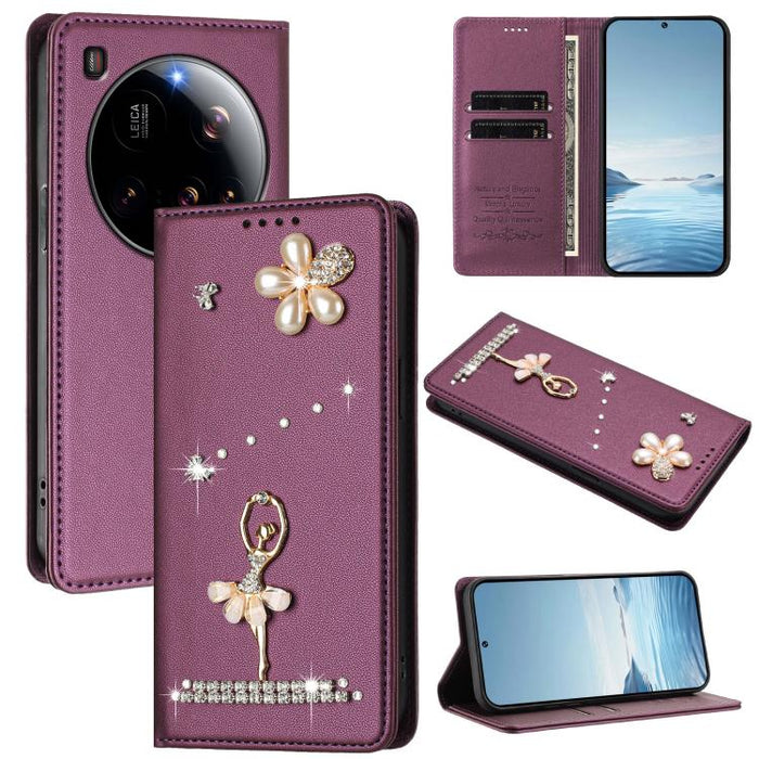 Funda para teléfono de piel vegana con protección RFID y diamantes de imitación de la bailarina de ballet, For Xiaomi Poco F7 Pro 5G / Redmi K80, For Xiaomi Poco M7 5G / Poco C75 4G, For Xiaomi Poco X7 5G / Redmi Note 14 Pro 5G, For Xiaomi 15 Ultra 5G ...