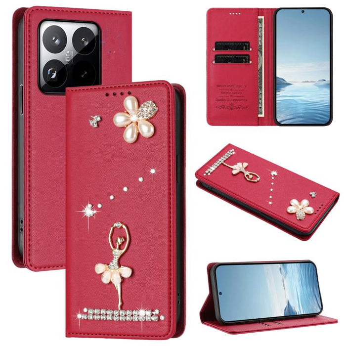 Funda para teléfono de piel vegana con protección RFID y diamantes de imitación de la bailarina de ballet, For Xiaomi 17 Ultra 5G, For Xiaomi Poco F8 Ultra / Redmi K90 Pro Max, For Xiaomi Poco F8 Pro 5G / Redmi K90, For Xiaomi 17 Pro Max 5G            ...
