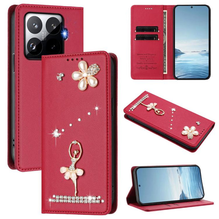 Funda para teléfono de piel vegana con protección RFID y diamantes de imitación de la bailarina de ballet, For Xiaomi 17 Ultra 5G, For Xiaomi Poco F8 Ultra / Redmi K90 Pro Max, For Xiaomi Poco F8 Pro 5G / Redmi K90, For Xiaomi 17 Pro Max 5G            ...