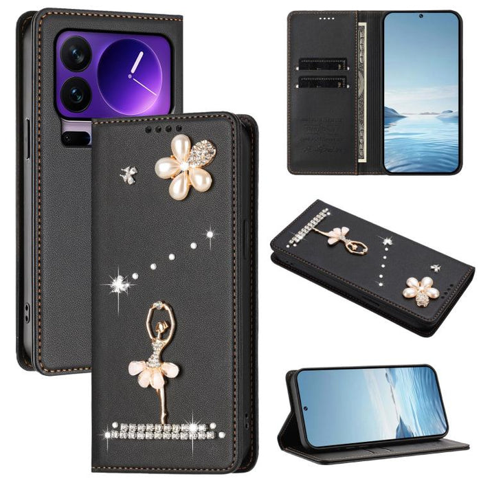 Funda para teléfono de piel vegana con protección RFID y diamantes de imitación de la bailarina de ballet, For Xiaomi 17 Ultra 5G, For Xiaomi Poco F8 Ultra / Redmi K90 Pro Max, For Xiaomi Poco F8 Pro 5G / Redmi K90, For Xiaomi 17 Pro Max 5G            ...