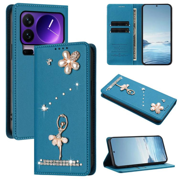 Funda para teléfono de piel vegana con protección RFID y diamantes de imitación de la bailarina de ballet, For Xiaomi 17 Ultra 5G, For Xiaomi Poco F8 Ultra / Redmi K90 Pro Max, For Xiaomi Poco F8 Pro 5G / Redmi K90, For Xiaomi 17 Pro Max 5G            ...
