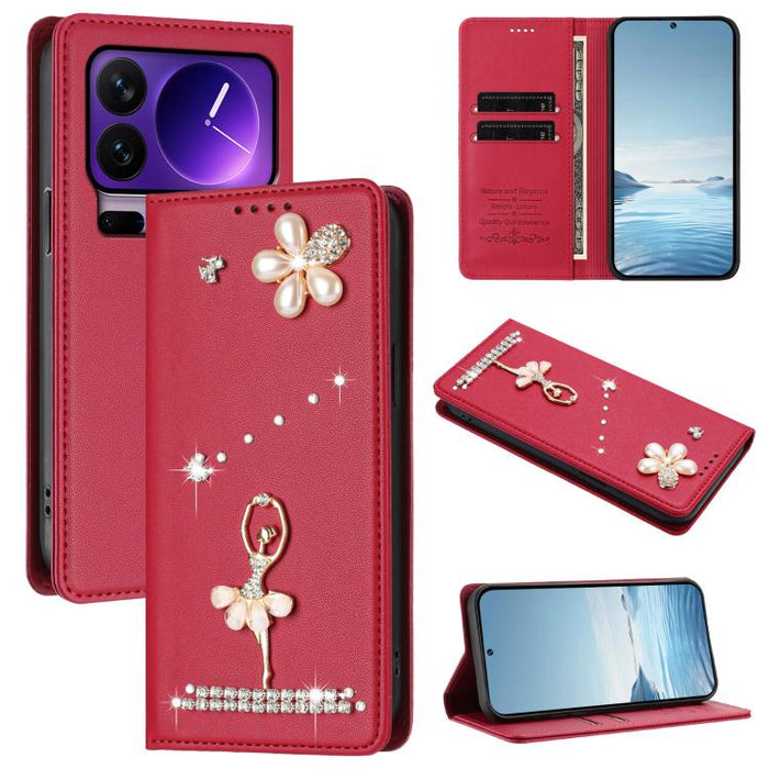 Funda para teléfono de piel vegana con protección RFID y diamantes de imitación de la bailarina de ballet, For Xiaomi 17 Ultra 5G, For Xiaomi Poco F8 Ultra / Redmi K90 Pro Max, For Xiaomi Poco F8 Pro 5G / Redmi K90, For Xiaomi 17 Pro Max 5G            ...