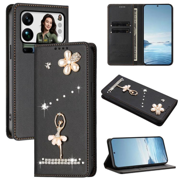 Funda para teléfono de piel vegana con protección RFID y diamantes de imitación de la bailarina de ballet, For Xiaomi 17 Ultra 5G, For Xiaomi Poco F8 Ultra / Redmi K90 Pro Max, For Xiaomi Poco F8 Pro 5G / Redmi K90, For Xiaomi 17 Pro Max 5G            ...