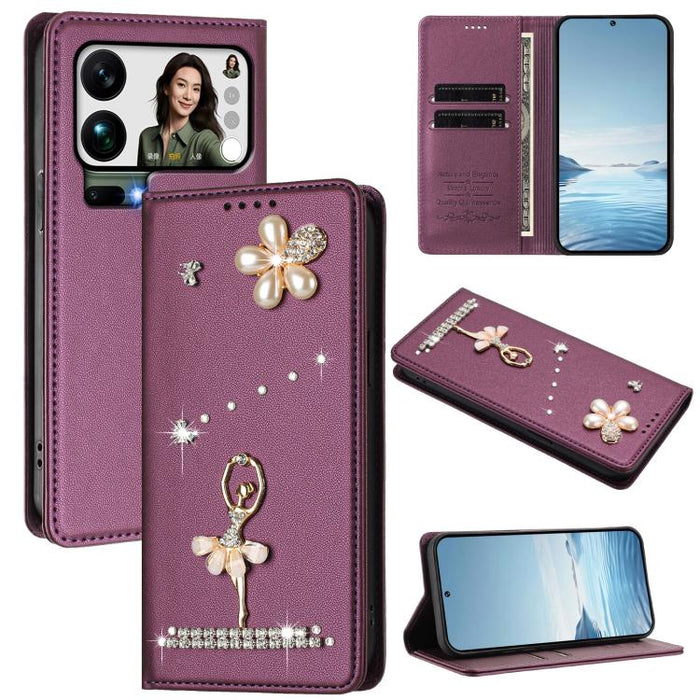 Funda para teléfono de piel vegana con protección RFID y diamantes de imitación de la bailarina de ballet, For Xiaomi 17 Ultra 5G, For Xiaomi Poco F8 Ultra / Redmi K90 Pro Max, For Xiaomi Poco F8 Pro 5G / Redmi K90, For Xiaomi 17 Pro Max 5G            ...