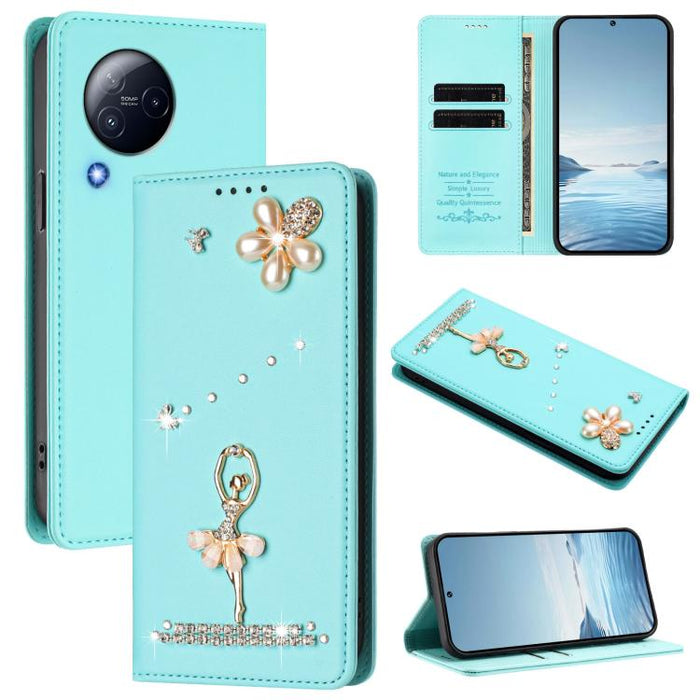 Funda para teléfono de piel vegana con protección RFID y diamantes de imitación de la bailarina de ballet, For Xiaomi Poco X6 Neo 5G, For Xiaomi Poco X6 Pro 5G / Redmi K70E, For Xiaomi 14 Ultra 5G, For Xiaomi 14 Pro 5G, For Xiaomi 14 5G                ...