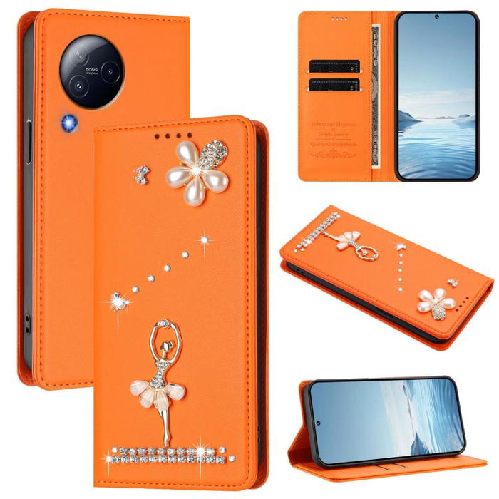 Funda para teléfono de piel vegana con protección RFID y diamantes de imitación de la bailarina de ballet, For Xiaomi Poco X6 Neo 5G, For Xiaomi Poco X6 Pro 5G / Redmi K70E, For Xiaomi 14 Ultra 5G, For Xiaomi 14 Pro 5G, For Xiaomi 14 5G                ...