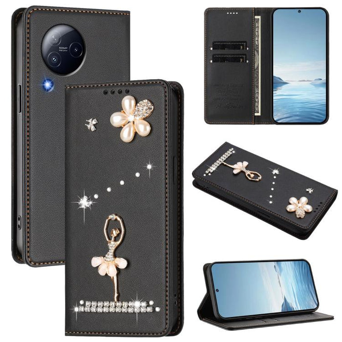 Funda para teléfono de piel vegana con protección RFID y diamantes de imitación de la bailarina de ballet, For Xiaomi Poco X6 Neo 5G, For Xiaomi Poco X6 Pro 5G / Redmi K70E, For Xiaomi 14 Ultra 5G, For Xiaomi 14 Pro 5G, For Xiaomi 14 5G                ...