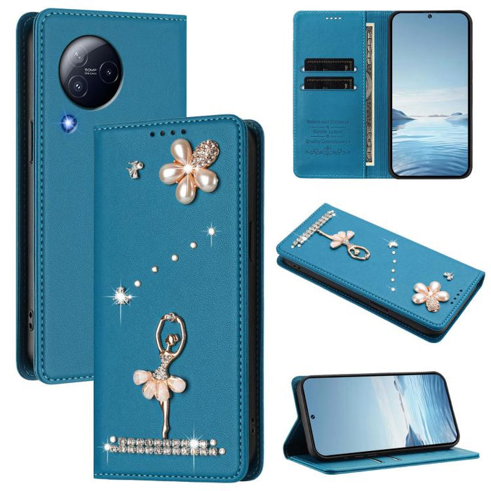 Funda para teléfono de piel vegana con protección RFID y diamantes de imitación de la bailarina de ballet, For Xiaomi Poco X6 Neo 5G, For Xiaomi Poco X6 Pro 5G / Redmi K70E, For Xiaomi 14 Ultra 5G, For Xiaomi 14 Pro 5G, For Xiaomi 14 5G                ...
