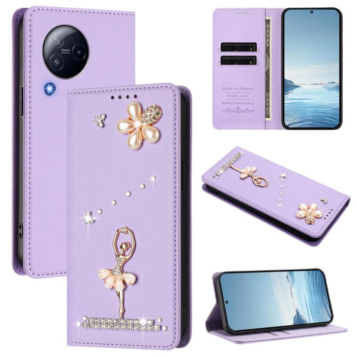 Funda para teléfono de piel vegana con protección RFID y diamantes de imitación de la bailarina de ballet, For Xiaomi Poco X6 Neo 5G, For Xiaomi Poco X6 Pro 5G / Redmi K70E, For Xiaomi 14 Ultra 5G, For Xiaomi 14 Pro 5G, For Xiaomi 14 5G                ...