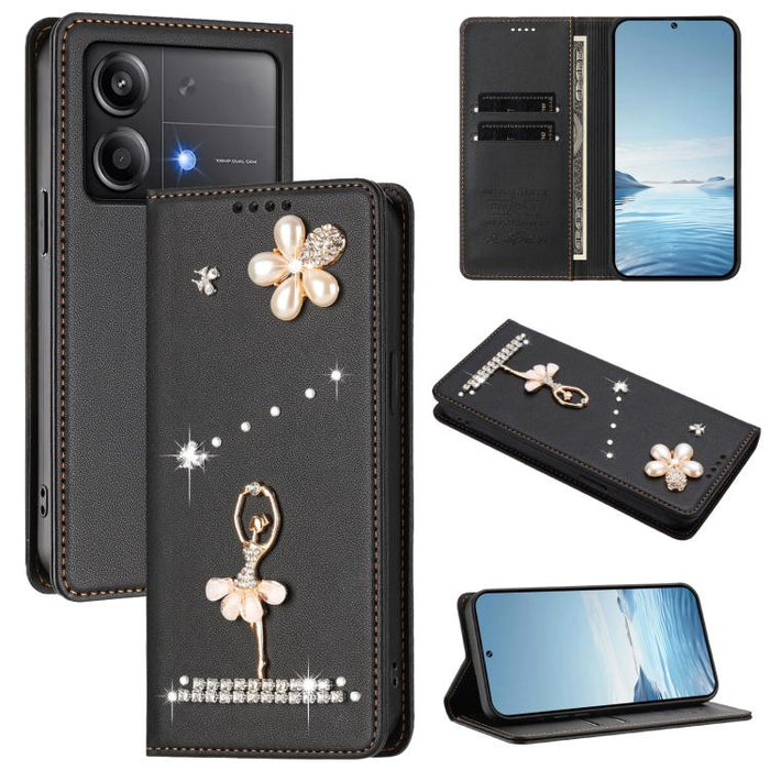 Funda para teléfono de piel vegana con protección RFID y diamantes de imitación de la bailarina de ballet, For Xiaomi Poco X6 Neo 5G, For Xiaomi Poco X6 Pro 5G / Redmi K70E, For Xiaomi 14 Ultra 5G, For Xiaomi 14 Pro 5G, For Xiaomi 14 5G                ...
