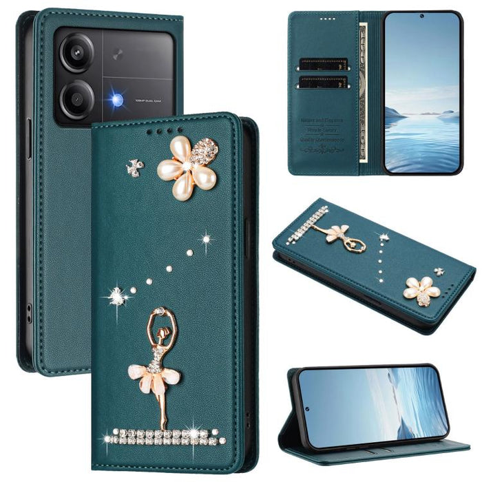 Funda para teléfono de piel vegana con protección RFID y diamantes de imitación de la bailarina de ballet, For Xiaomi Poco X6 Neo 5G, For Xiaomi Poco X6 Pro 5G / Redmi K70E, For Xiaomi 14 Ultra 5G, For Xiaomi 14 Pro 5G, For Xiaomi 14 5G                ...