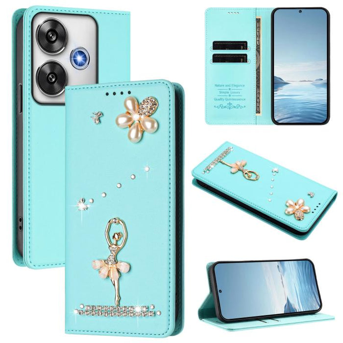 Funda para teléfono de piel vegana con protección RFID y diamantes de imitación de la bailarina de ballet, For Xiaomi Poco F7 Pro 5G / Redmi K80, For Xiaomi Poco M7 5G / Poco C75 4G, For Xiaomi Poco X7 5G / Redmi Note 14 Pro 5G, For Xiaomi 15 Ultra 5G ...