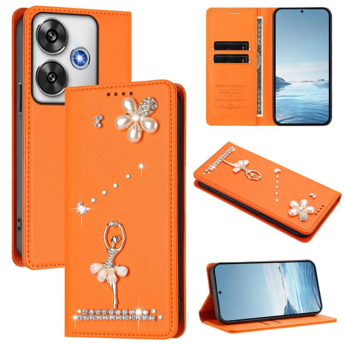 Funda para teléfono de piel vegana con protección RFID y diamantes de imitación de la bailarina de ballet, For Xiaomi Poco F7 Pro 5G / Redmi K80, For Xiaomi Poco M7 5G / Poco C75 4G, For Xiaomi Poco X7 5G / Redmi Note 14 Pro 5G, For Xiaomi 15 Ultra 5G ...