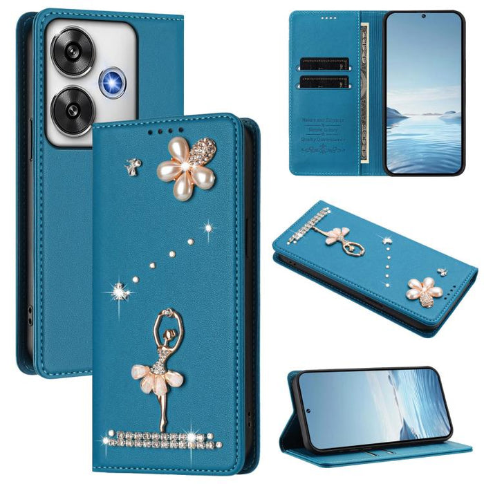 Funda para teléfono de piel vegana con protección RFID y diamantes de imitación de la bailarina de ballet, For Xiaomi Poco F7 Pro 5G / Redmi K80, For Xiaomi Poco M7 5G / Poco C75 4G, For Xiaomi Poco X7 5G / Redmi Note 14 Pro 5G, For Xiaomi 15 Ultra 5G ...