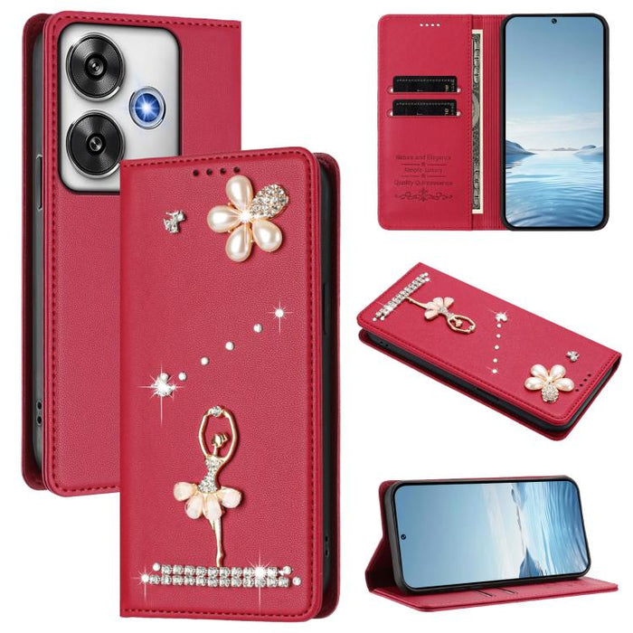 Funda para teléfono de piel vegana con protección RFID y diamantes de imitación de la bailarina de ballet, For Xiaomi Poco F7 Pro 5G / Redmi K80, For Xiaomi Poco M7 5G / Poco C75 4G, For Xiaomi Poco X7 5G / Redmi Note 14 Pro 5G, For Xiaomi 15 Ultra 5G ...