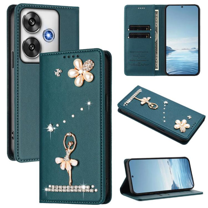 Funda para teléfono de piel vegana con protección RFID y diamantes de imitación de la bailarina de ballet, For Xiaomi Poco F7 Pro 5G / Redmi K80, For Xiaomi Poco M7 5G / Poco C75 4G, For Xiaomi Poco X7 5G / Redmi Note 14 Pro 5G, For Xiaomi 15 Ultra 5G ...