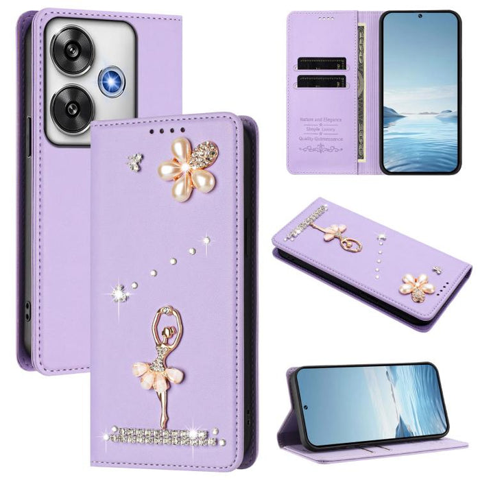 Funda para teléfono de piel vegana con protección RFID y diamantes de imitación de la bailarina de ballet, For Xiaomi Poco F7 Pro 5G / Redmi K80, For Xiaomi Poco M7 5G / Poco C75 4G, For Xiaomi Poco X7 5G / Redmi Note 14 Pro 5G, For Xiaomi 15 Ultra 5G ...