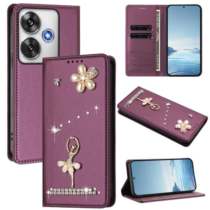 Funda para teléfono de piel vegana con protección RFID y diamantes de imitación de la bailarina de ballet, For Xiaomi Poco F7 Pro 5G / Redmi K80, For Xiaomi Poco M7 5G / Poco C75 4G, For Xiaomi Poco X7 5G / Redmi Note 14 Pro 5G, For Xiaomi 15 Ultra 5G ...